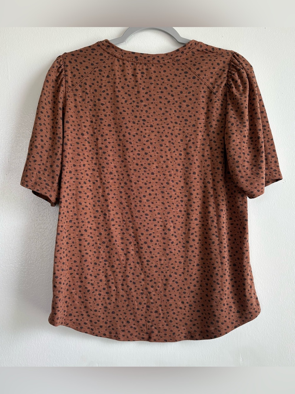Democracy Brown/Black Polka Dot Knit Puff Sleeve Round Neck Top Women’s L - Picture 4 of 4